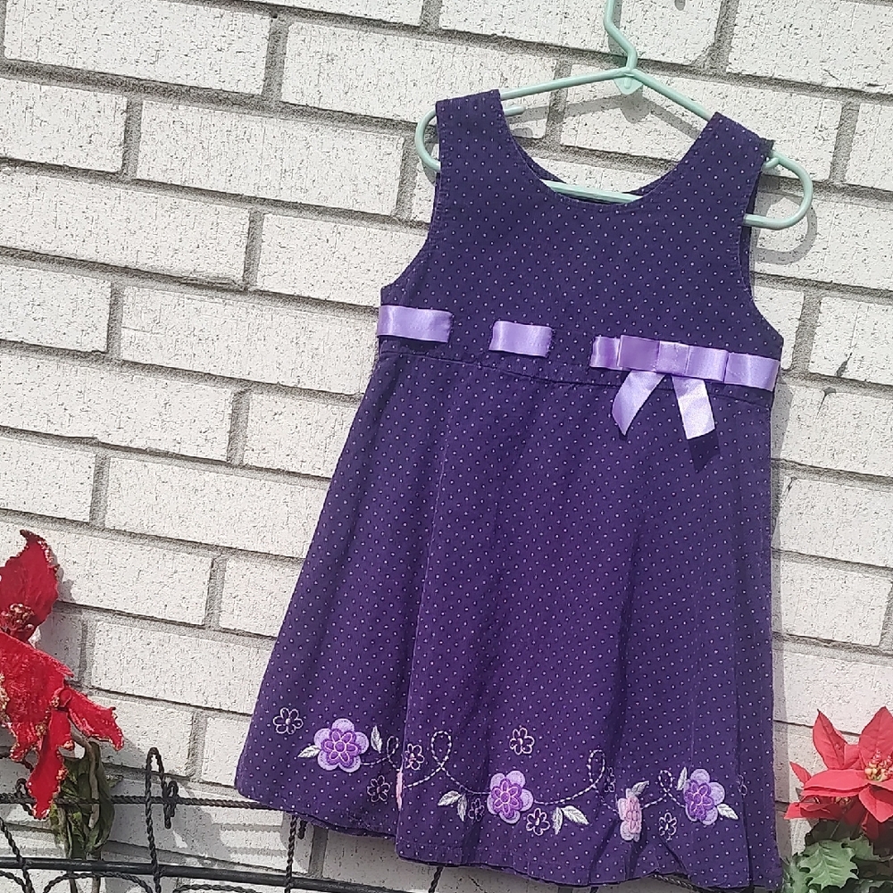 Blueberi Boulevard Purple Polka Dot Floral Ribbon Dress - Picture 1 of 10